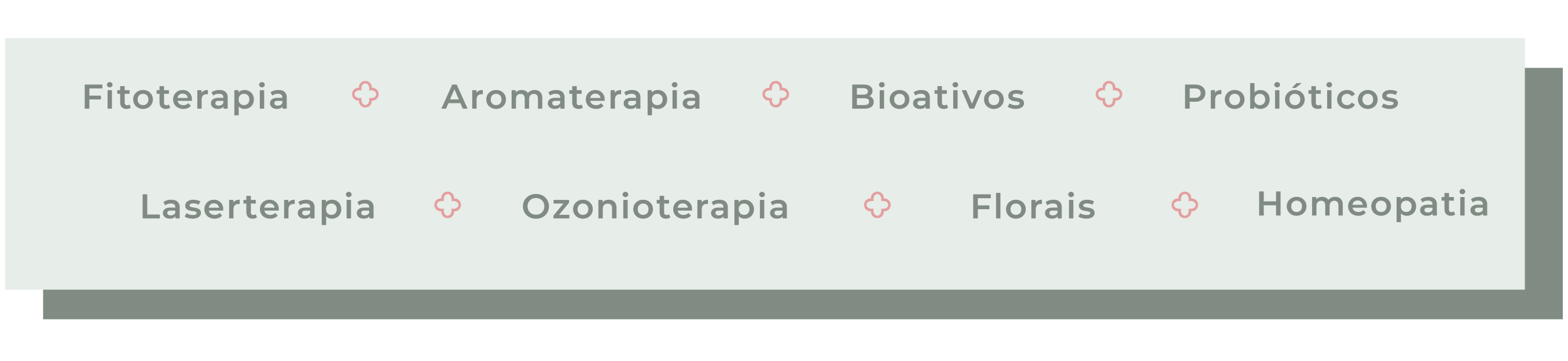 Fitoterapia, aromaterapia, bioativos, probióticos, laserterapia, ozonioterapia, florais e homeopatia