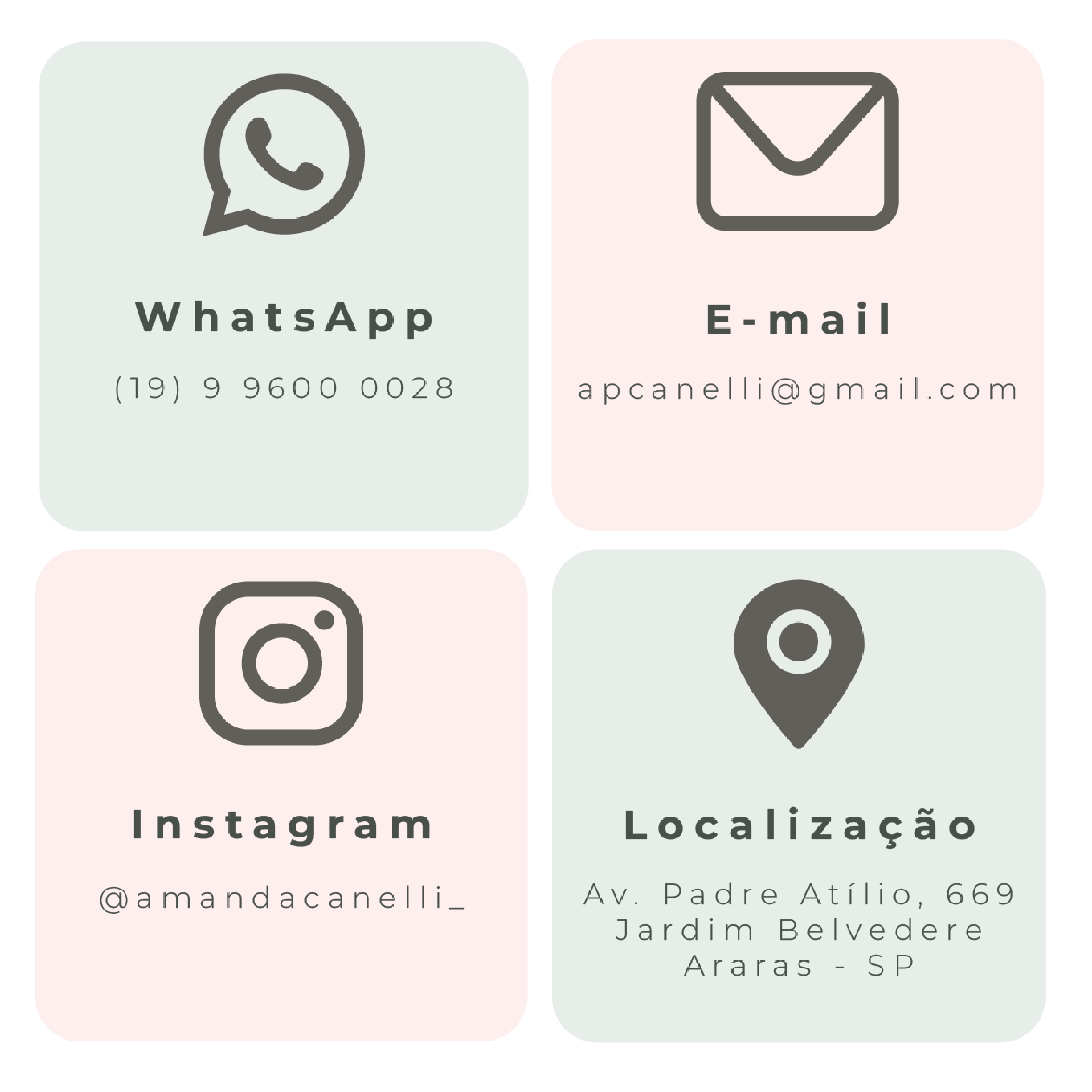 WhatsApp, e-mail, Instagram e localização da Amanda Canelli